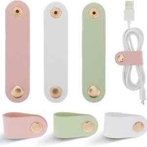 Organizador de cables de 6 piezas, organizador de cables de piel sintética, correas de cable reutilizables, clips, cable de carga, cable de Organizador de cables de 6 piezas, organizador de cables de piel sintética, correas de cable reutilizables, clips, cable de carga, cable de