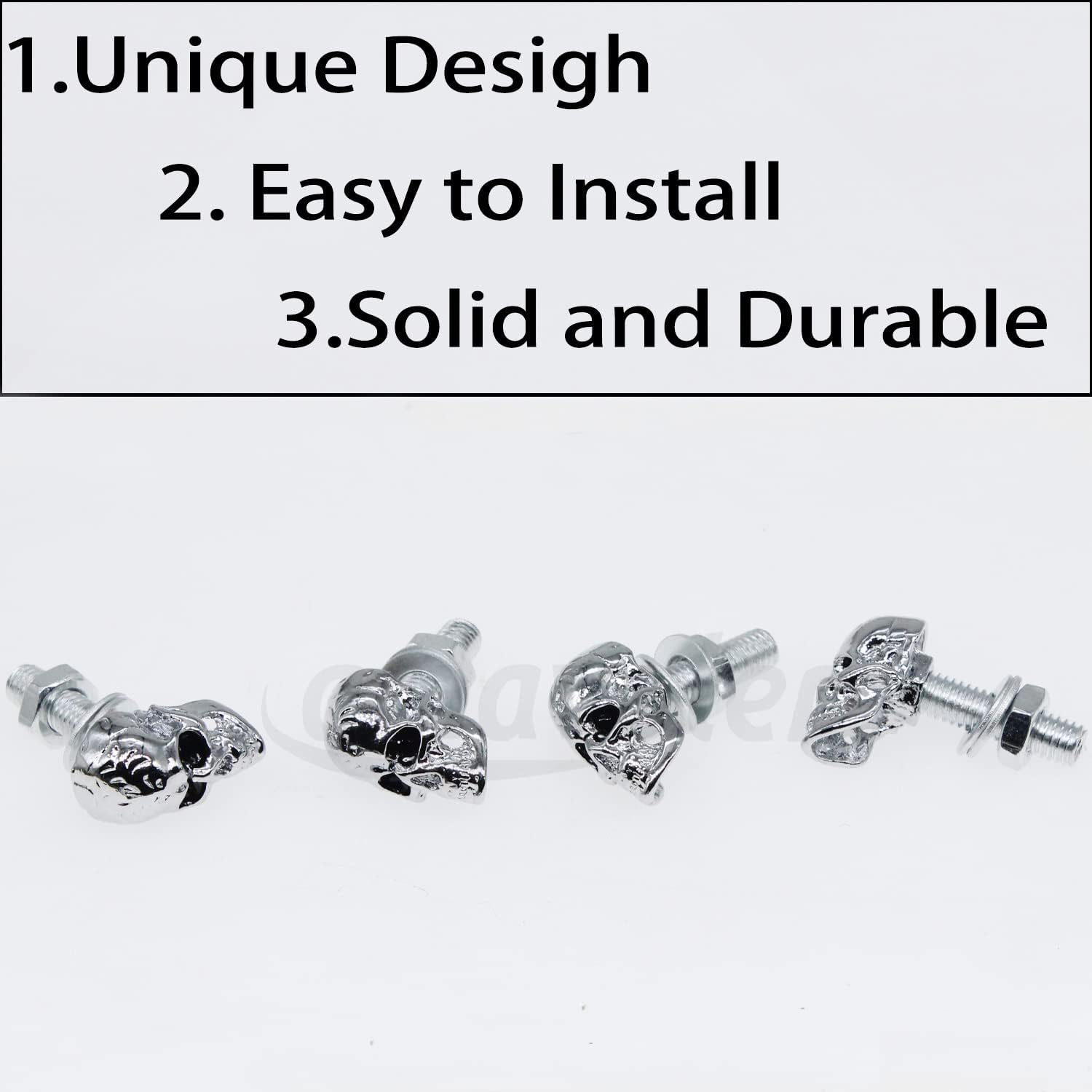 Tornillos de matrícula, 4 piezas universales de acero inoxidable estilo calavera, kit de tornillos para placa de matrícula para motocicleta,