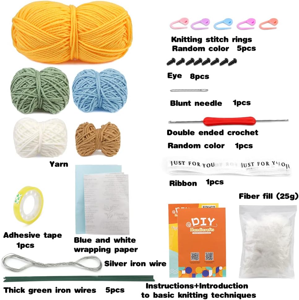 Fadoub Kit de ganchillo para principiantes, kit de ramo de ganchillo, kit de ganchillo para principiantes para adultos, kits de inicio de ganchillo