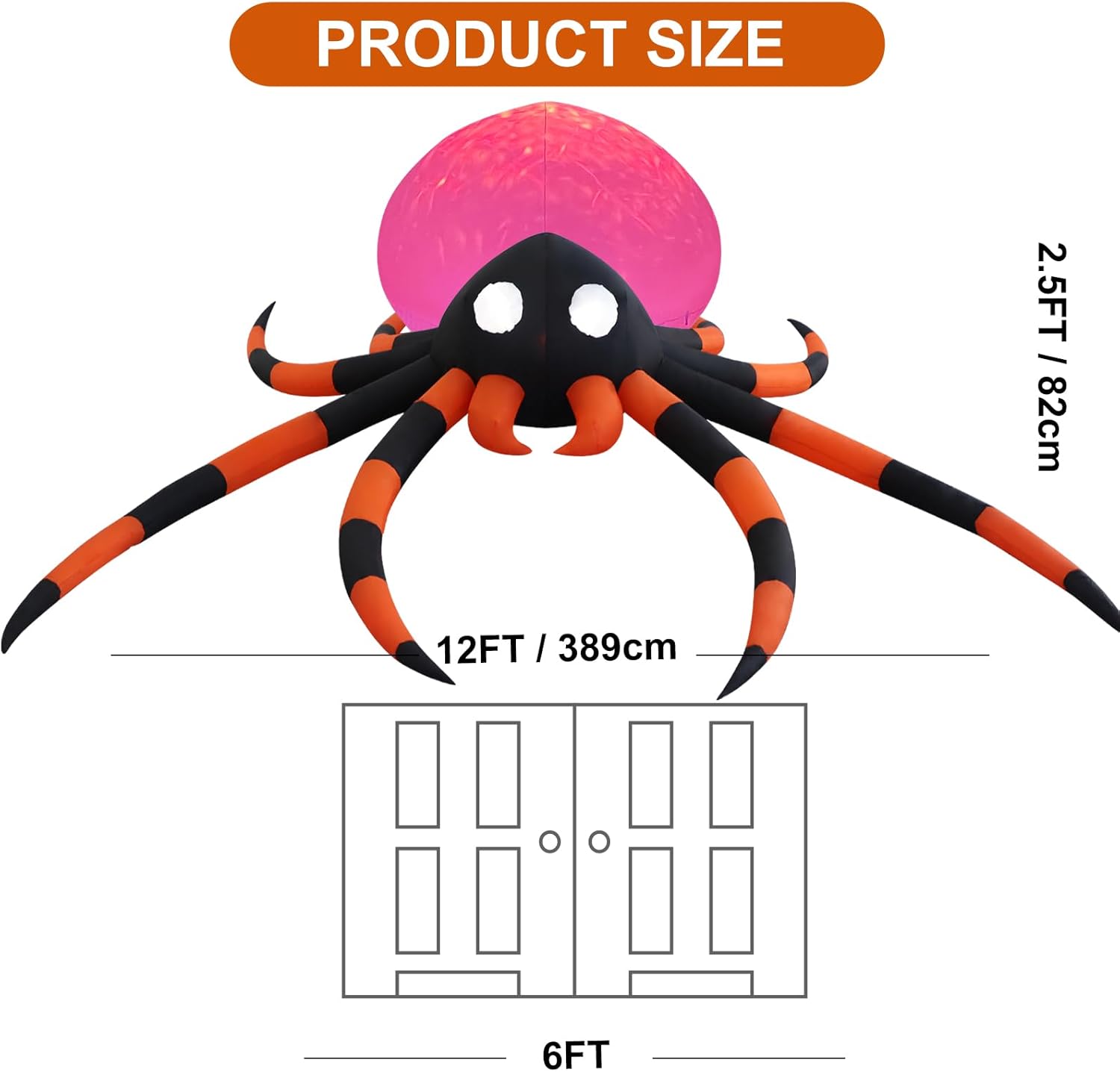 Araña de llama naranja de 12 pies, decoración inflable para exteriores, decoración al aire libre con luces LED, decoración inflable de vacaciones