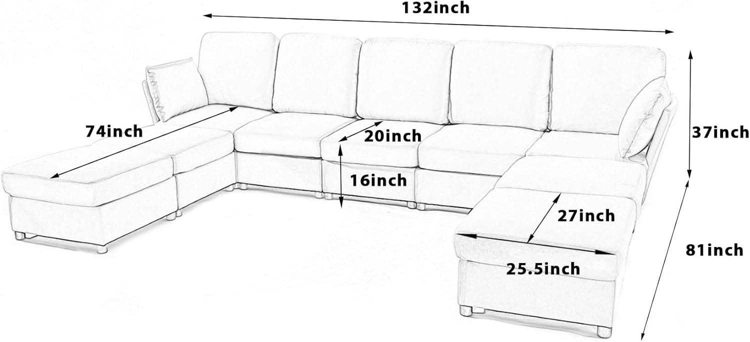 VanAcc Sofá modular de 9 asientos, sofá modular modular en forma de U con otomanas, sofá reversible para sala de estar, felpilla beige