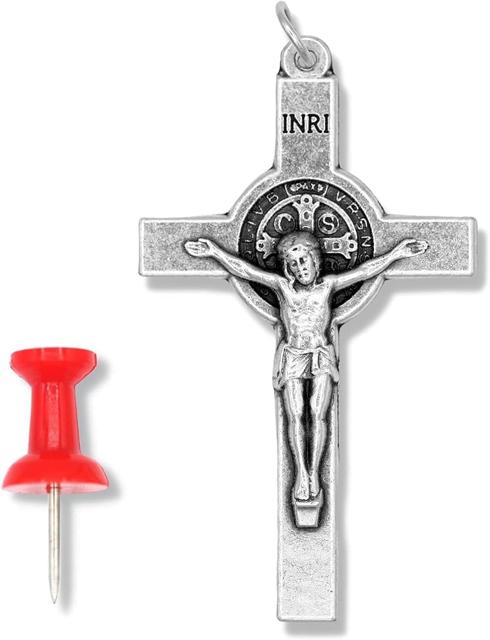 Caritas et Fides Paquete de 5 crucifijos de San Benito (2.125 pulgadas, plata oxidada), fabricado en Italia – Crucifijo para la fabricación de