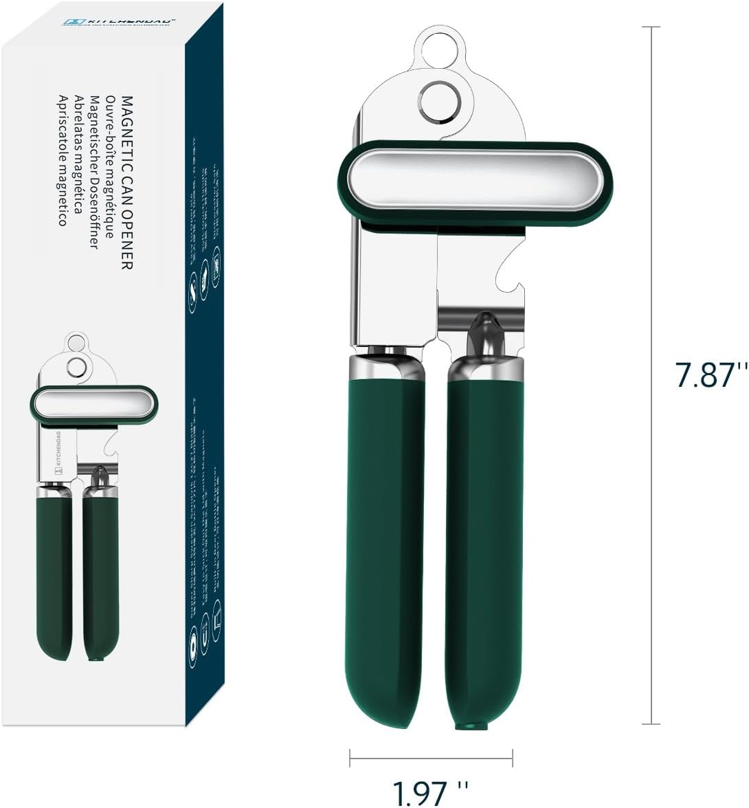 KITCHENDAO Abrelatas manual, hoja de segunda generación, abrelatas de mano con imán, rueda de corte súper afilada para corte de borde suave, perilla