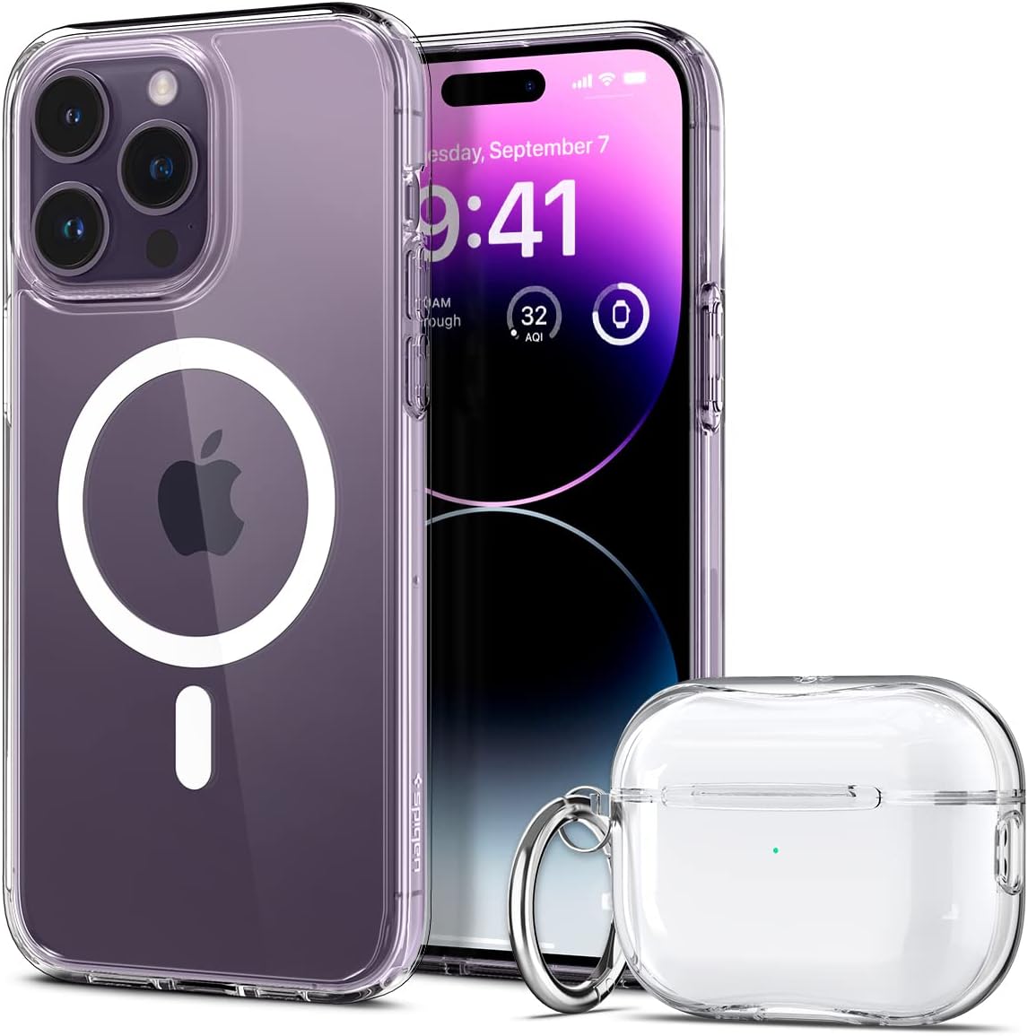 Spigen Funda ultra híbrida (MagFit) diseñada para iPhone 14 Pro Max y ultra híbrida diseñada para AirPods Pro de 2 generación