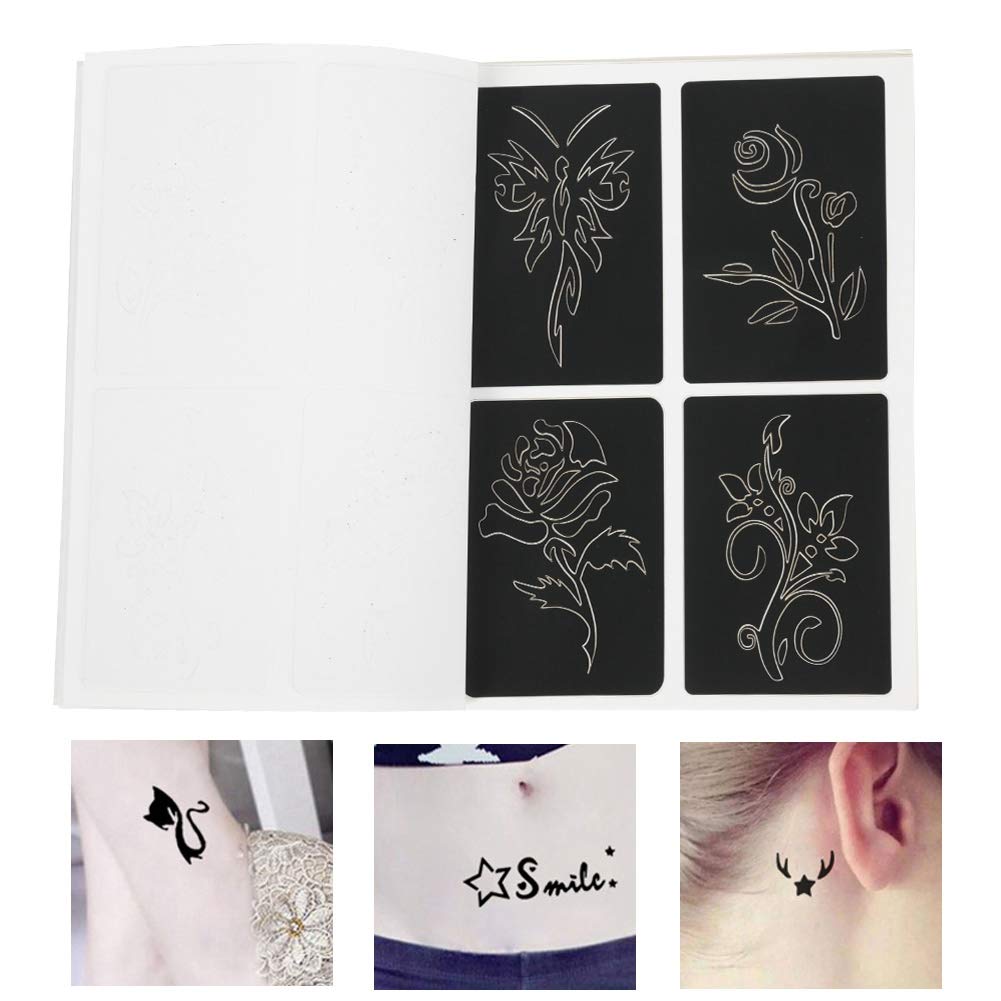 Kit de plantillas de tatuaje, plantilla de tatuaje pequeño semipermanente 118 patrones plantilla temporal aerógrafo, kit de tatuaje con purpurina,