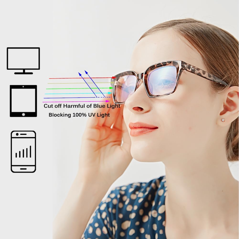 2 pares de anteojos de lectura retro de gran tamaño para mujer con bisagra de resorte, lentes de lectura cuadrados grandes con bloqueo de luz azul