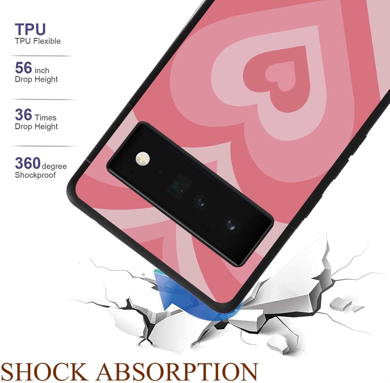 Funda diseñada para Google Pixel 6 Pro (2021), diseño de corazón rosa, café, latte remolino, San Valentín, diseñado para Google Case para mujeres y