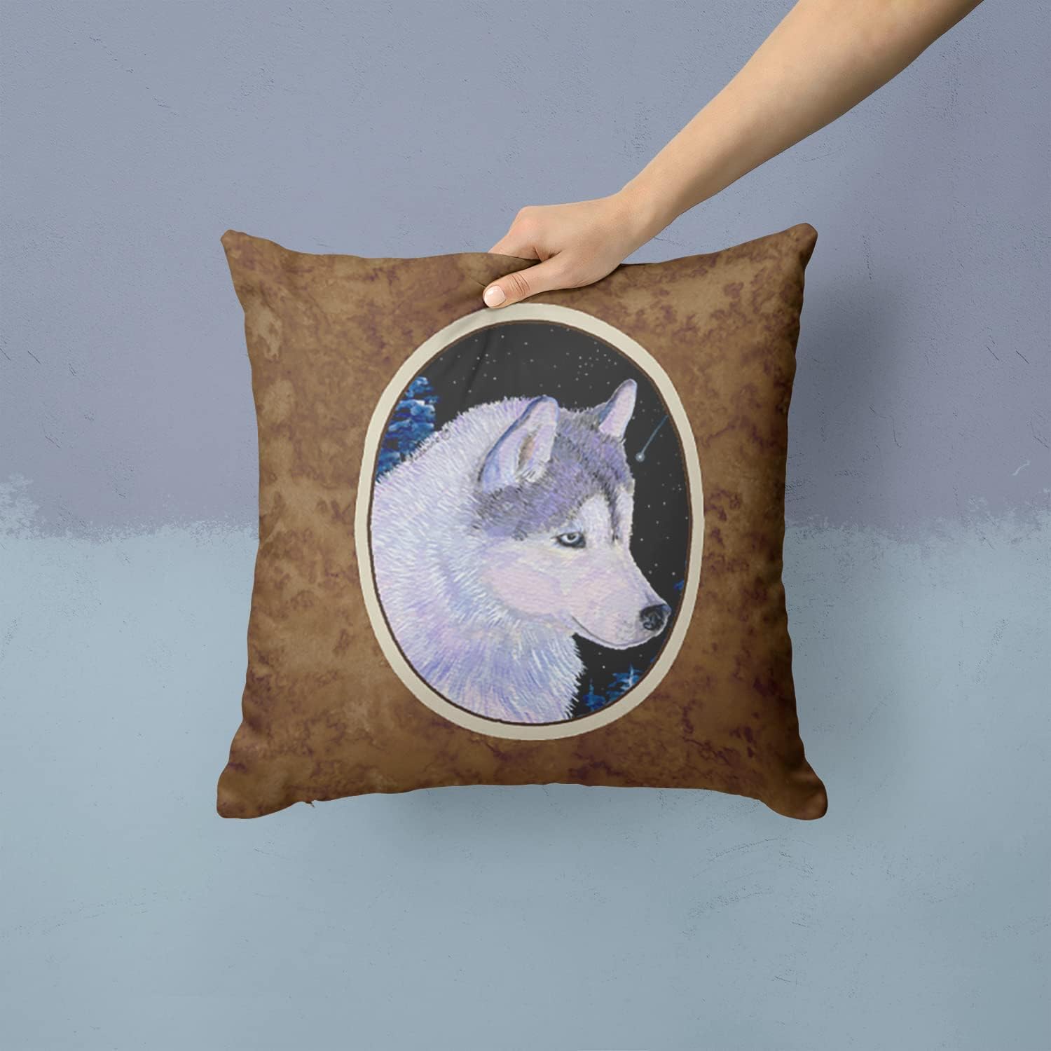 Caroline’s Treasures SS8617PW1414 – Almohada decorativa de tela de husky siberiano, lavable a máquina, almohada decorativa para interiores y
