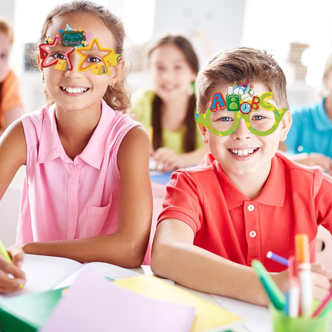 24 gafas de papel para fiesta de bienvenida de regreso a la escuela, marco de lentes para el primer día de escuela, para jardín de infantes,