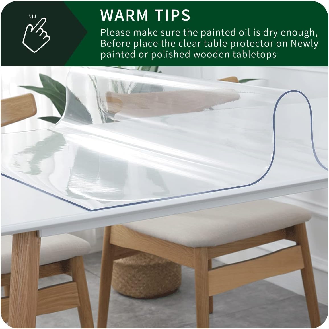 Protector de PVC para mesa de comedor de 26 x 72 pulgadas, protector de vinilo transparente rectangular de plástico para mesa de oficina, mesa