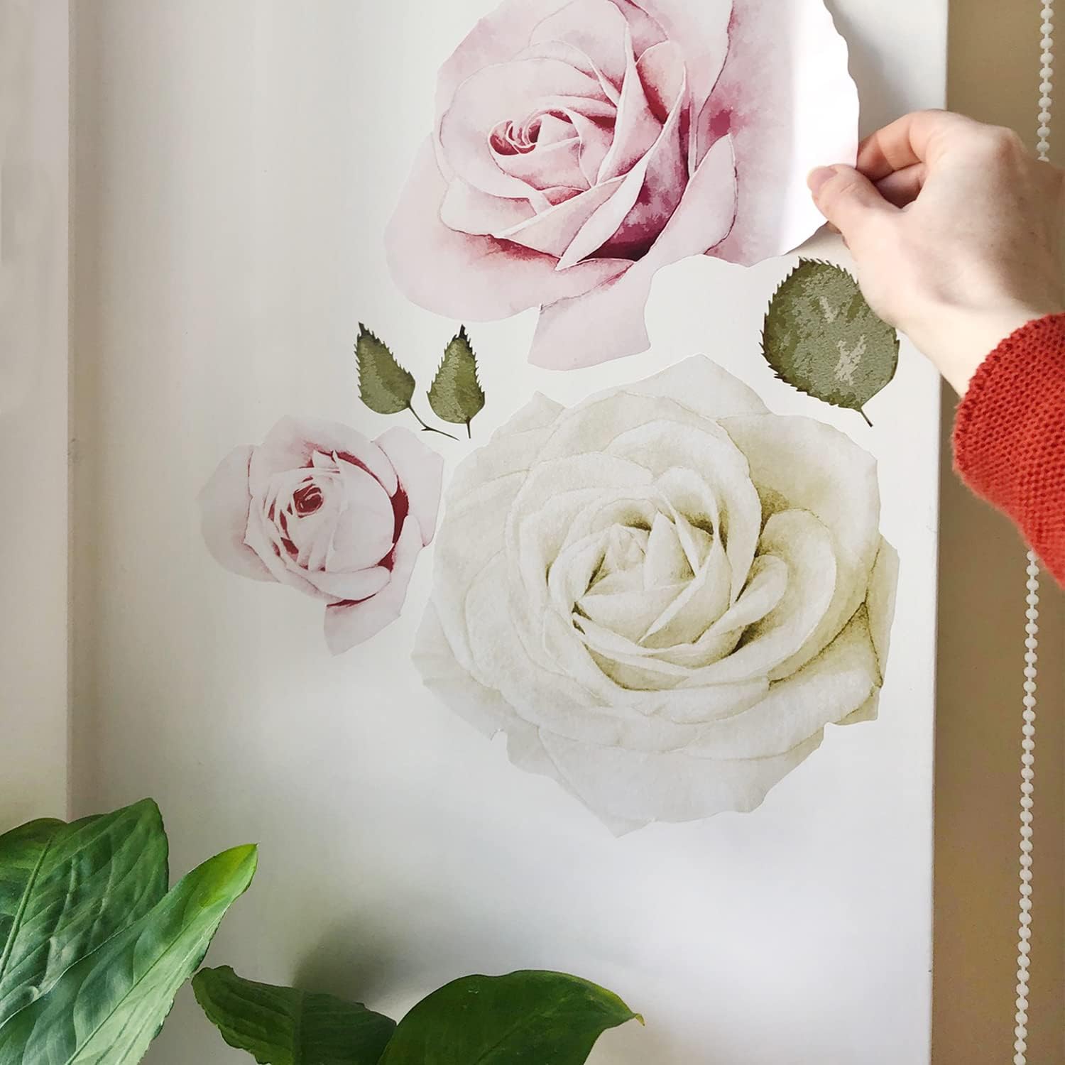 Calcomanías de pared de rosas de acuarela (acuarela rosa y blanca)