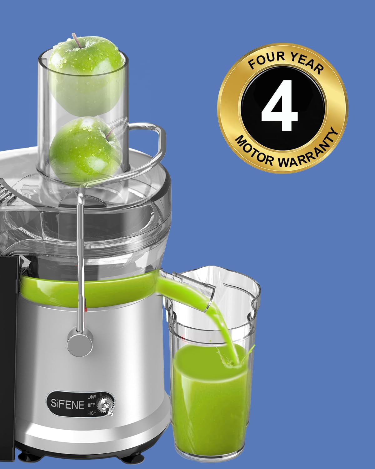 SiFENE Exprimidor, máquina extractora de jugo rápido, motor potente de 1000 W, canal de alimentación grande de 3.2 pulgadas para jugo de frutas