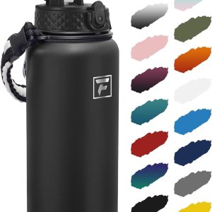 Fanhaw Botella de agua aislada de acero inoxidable de 40 onzas con tapa con popote, a prueba de fugas y sudor, con tapa antipolvo (negro) Fanhaw Botella de agua aislada de acero inoxidable de 40 onzas con tapa con popote, a prueba de fugas y sudor, con tapa antipolvo (negro)