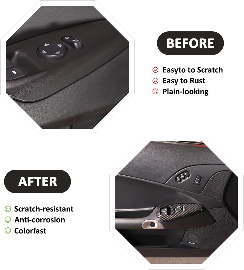 ABS Interruptor de elevación de ventana de coche Panel de botón Cubierta de marco Decoración Adhesivo para Chevrolet Corvette C6 2005-2013 Marco de