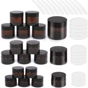 25Pcs Amber Glass Jars with Liner Lids Spoons Assortment Kit, Leak-proof Round Containers Large Capacity Jars for Cream Lotion Liquid Powder(1oz 25Pcs Amber Glass Jars with Liner Lids Spoons Assortment Kit, Leak-proof Round Containers Large Capacity Jars for Cream Lotion Liquid Powder(1oz