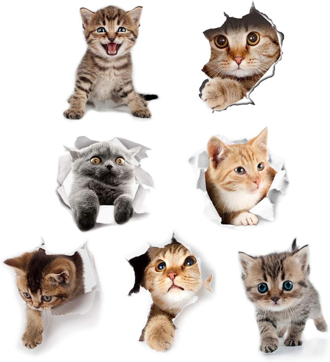 Cieovo Calcomanías de pared grandes con diseño de gatos extraíbles en 3D, calcomanías de pared de animales lindos para niños, carteles de decoración
