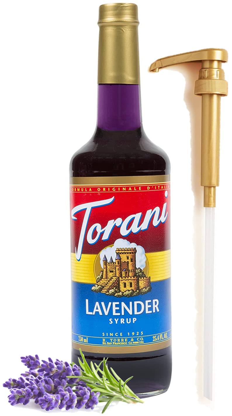 Jarabe de lavanda para café y cócteles, jarabes de 25.4 onzas para bebidas de café con bomba de botella Fresh Finest
