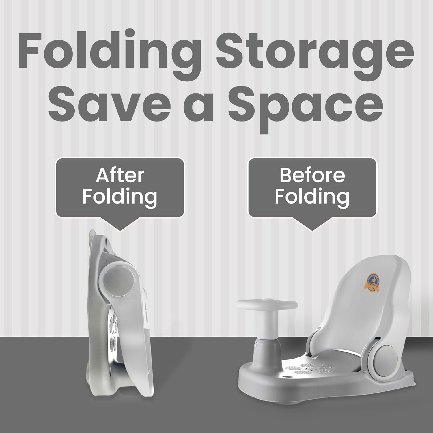 Asiento de baño para bebé con almohadilla de espuma para rodilleras, termómetro y juguete de baño, silla de baño para bebé, silla de ducha para