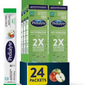Pedialyte Paquetes de polvo de electrolitos de hidratación rápida, manzana, bebida de hidratación, 24 paquetes de polvo de una sola porción Pedialyte Paquetes de polvo de electrolitos de hidratación rápida, manzana, bebida de hidratación, 24 paquetes de polvo de una sola porción