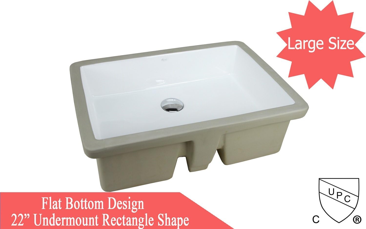 KINGSMAN Rectrangle – Lavabo de baño de cerámica vítrea para empotrar, color blanco puro (22 pulgadas con drenaje emergente)