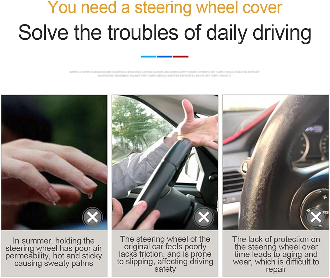 Funda para volante de automóvil, de microfibra de piel sintética, elástica de fibra de carbono, protector de volante de automóvil, 15 pulgadas,