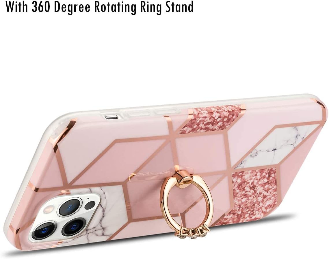 MANLENO Funda compatible con iPhone 1212 Pro, diseño de mármol con soporte de anillo, soporte de soporte, diseño brillante, para mujeres y niñas,