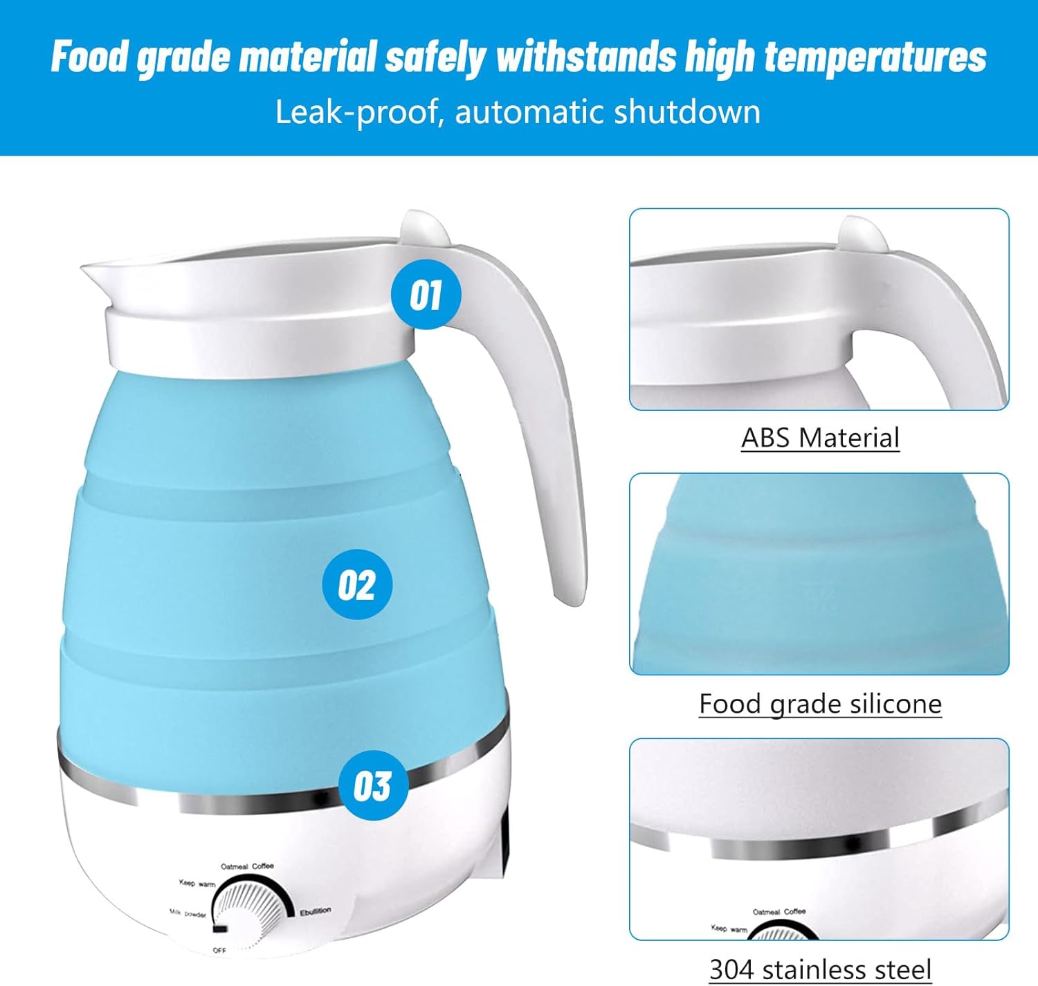 Hervidor eléctrico plegable con 2 tazas, hervidores eléctricos de silicona para agua hirviendo, hervidor portátil para viajes, hervidor de té