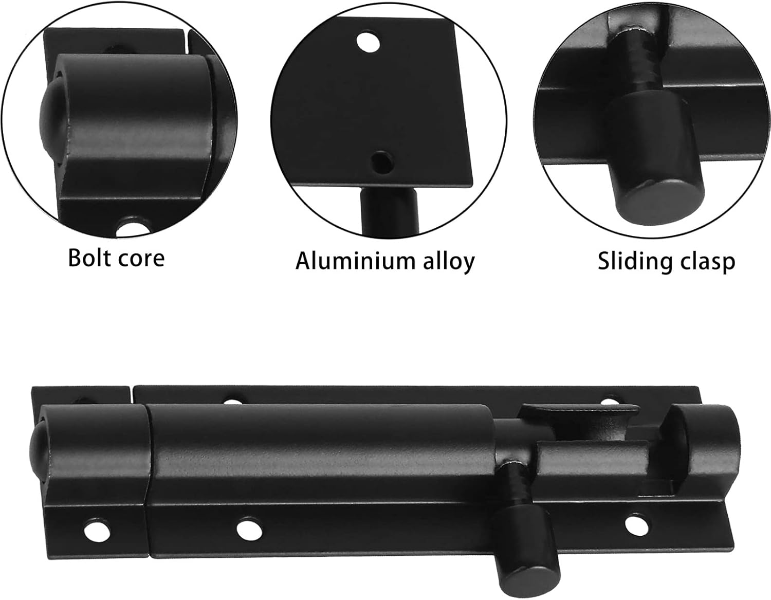 LUNKUIVY 6 piezas de pernos deslizantes de cerradura de puerta, 3 pulgadas de aleación de aluminio para puerta, cerrojo deslizante de seguridad con