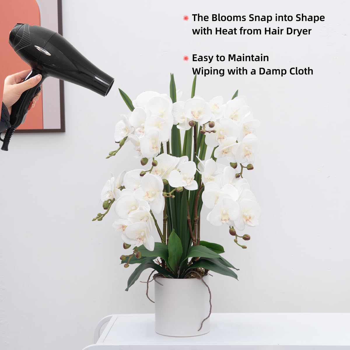 CXGS Plantas artificiales de orquídeas artificiales de tacto real, orquídeas falsas en jarrón de cerámica de 20.9 pulgadas, orquídea falaenopsis