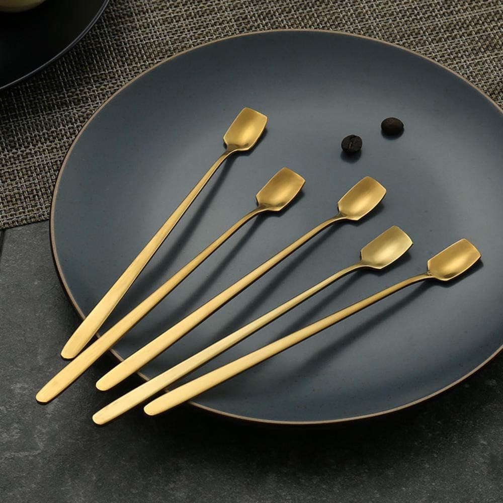 NUOMI 6 cucharas de mezcla de mango largo de acero inoxidable, cabeza cuadrada, para café, té, postre, cóctel, cocina, 13156.7 in, dorado