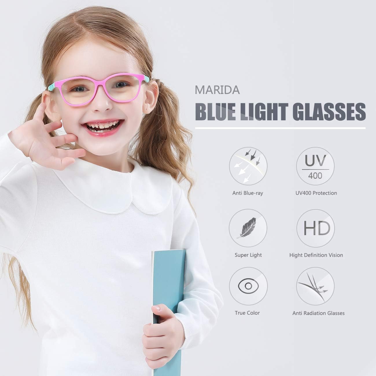 MARIDA Gafas de bloqueo de luz azul para niños, paquete de 2