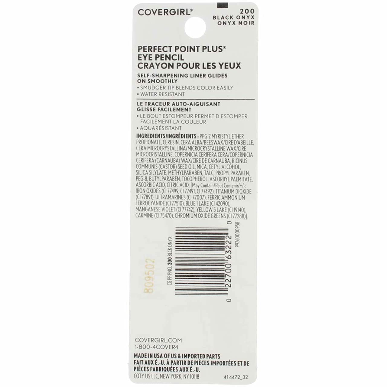 CoverGirl Perfect Point Plus Black Onyx 200 Lápiz delineador de ojos, 2 por estuche.