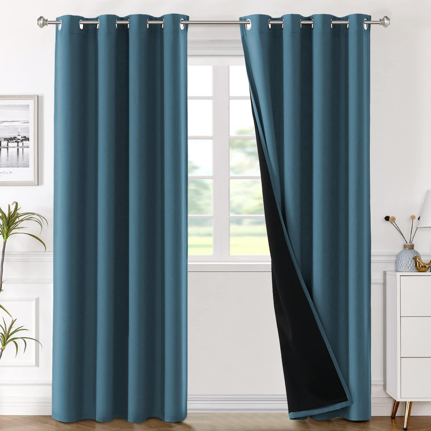 H.VERSAILTEX Paneles de cortina opacas para ventana, cortinas de bloqueo de frío y luz con forro blanco para guardería, cortinas con aislamiento