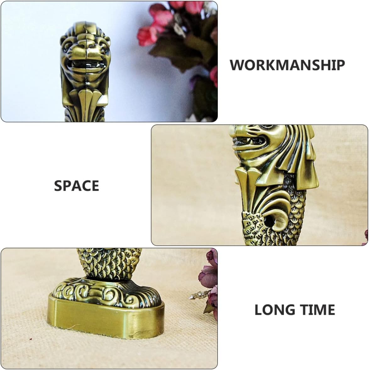 LIFKOME Decoración para el hogar, 1 unidad, adorno de gárgola retro, aleación china para regalo de metal, bronce, suerte, león Merlión, decoración