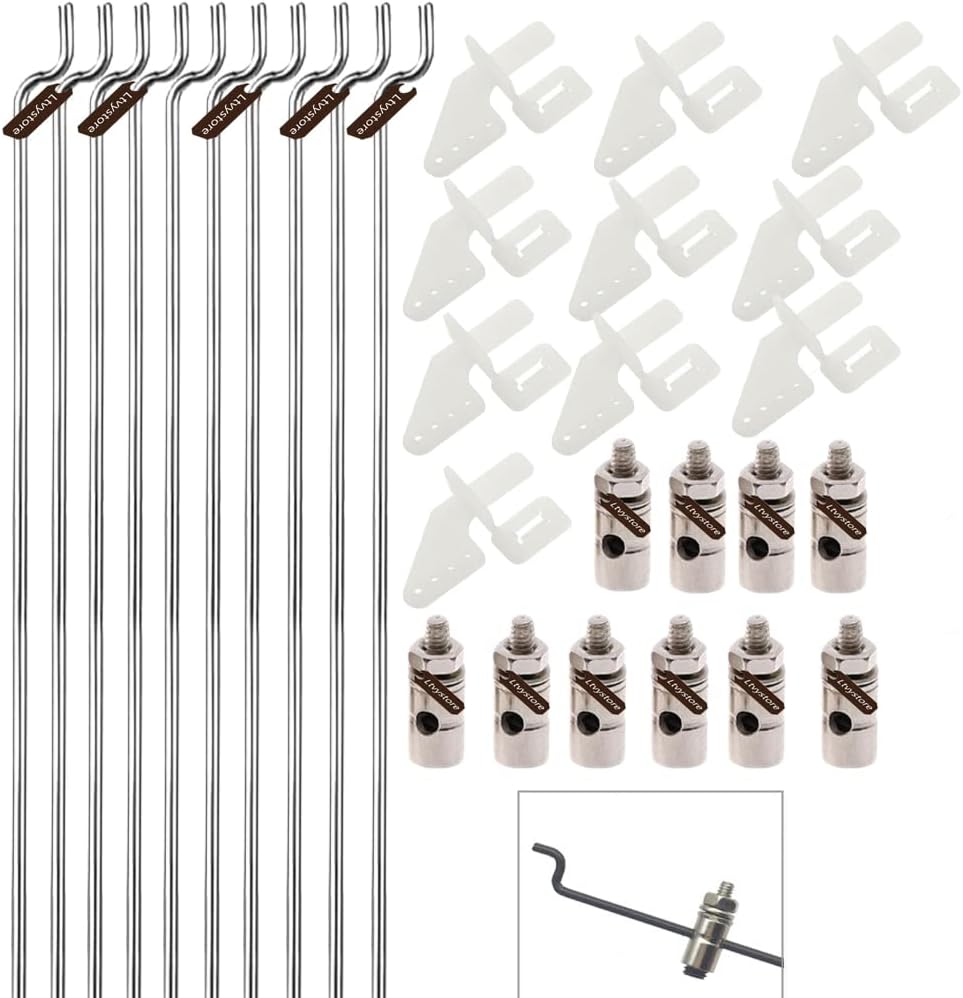 10Pcs 1.5 x 450mm Z Push Rods Parts & 10Pcs Adjustable Pushrod Connector Linkage Stopper 1.8mm & 10Pcs Nylon Control Horns 21×10 mm Compatible for