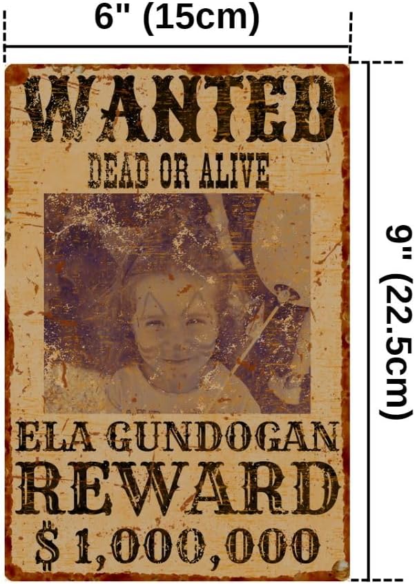 Western Wanted – Letrero de aluminio con tu foto y nombre, letrero decorativo de metal para habitación de niños, 6 x 9 pulgadas, 1 pieza