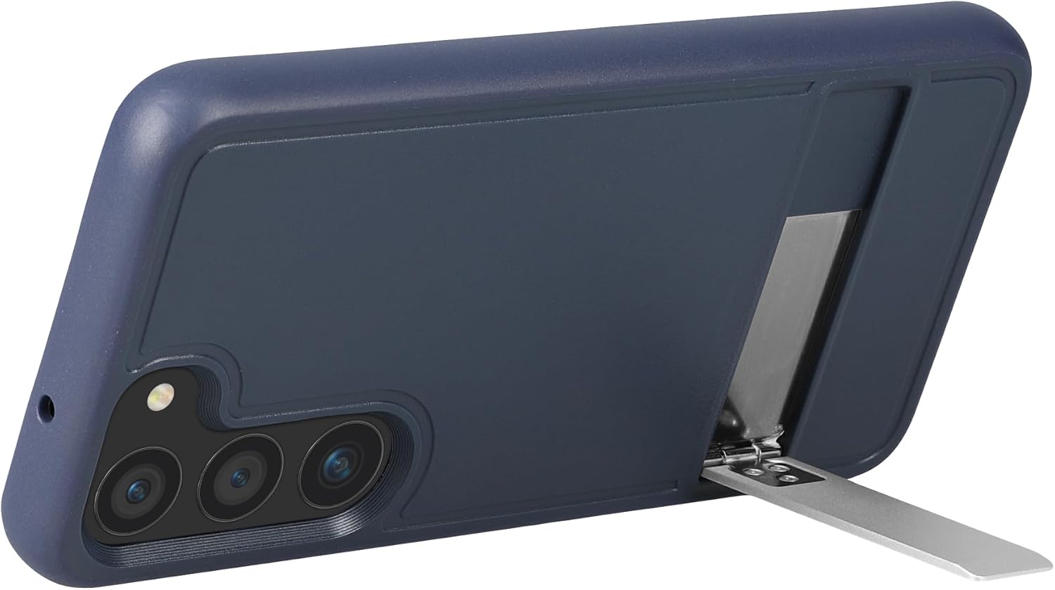 kwmobile Funda compatible con Samsung Galaxy S23 con soporte, carcasa rígida con parachoques suave y soporte, color azul oscuro