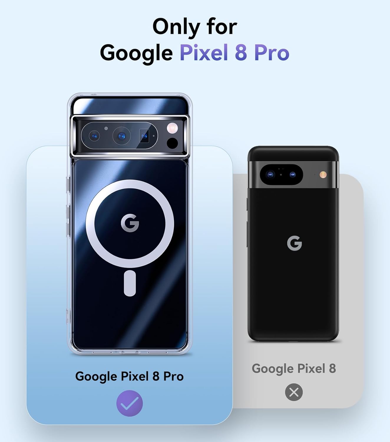 Juntone Funda magnética para Google Pixel 8 Pro transparente compatible con MagSafe no amarilla protección contra caídas de grado militar de 10 pies
