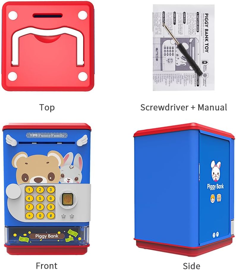 AIQI Hucha de juguete electrónico mini cajero automático con contraseña personal y simulación de desbloqueo de huellas dactilares, caja de música