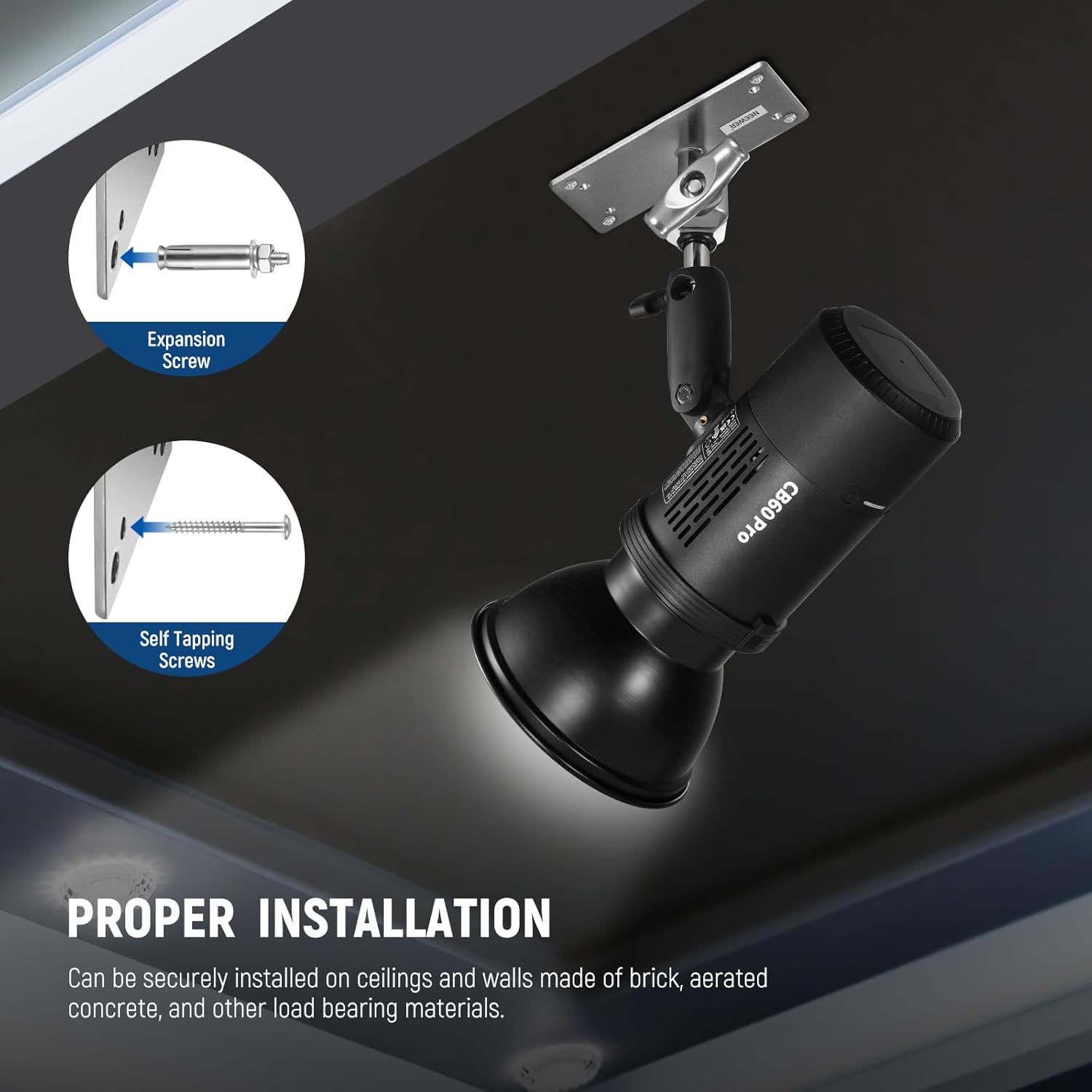 NEEWER ST-WM2 – Pasador de pared para techo de 6.5 pulgadas con cabeza de bola giratoria de 360 y 10 tornillos, soporte de pared para estudio