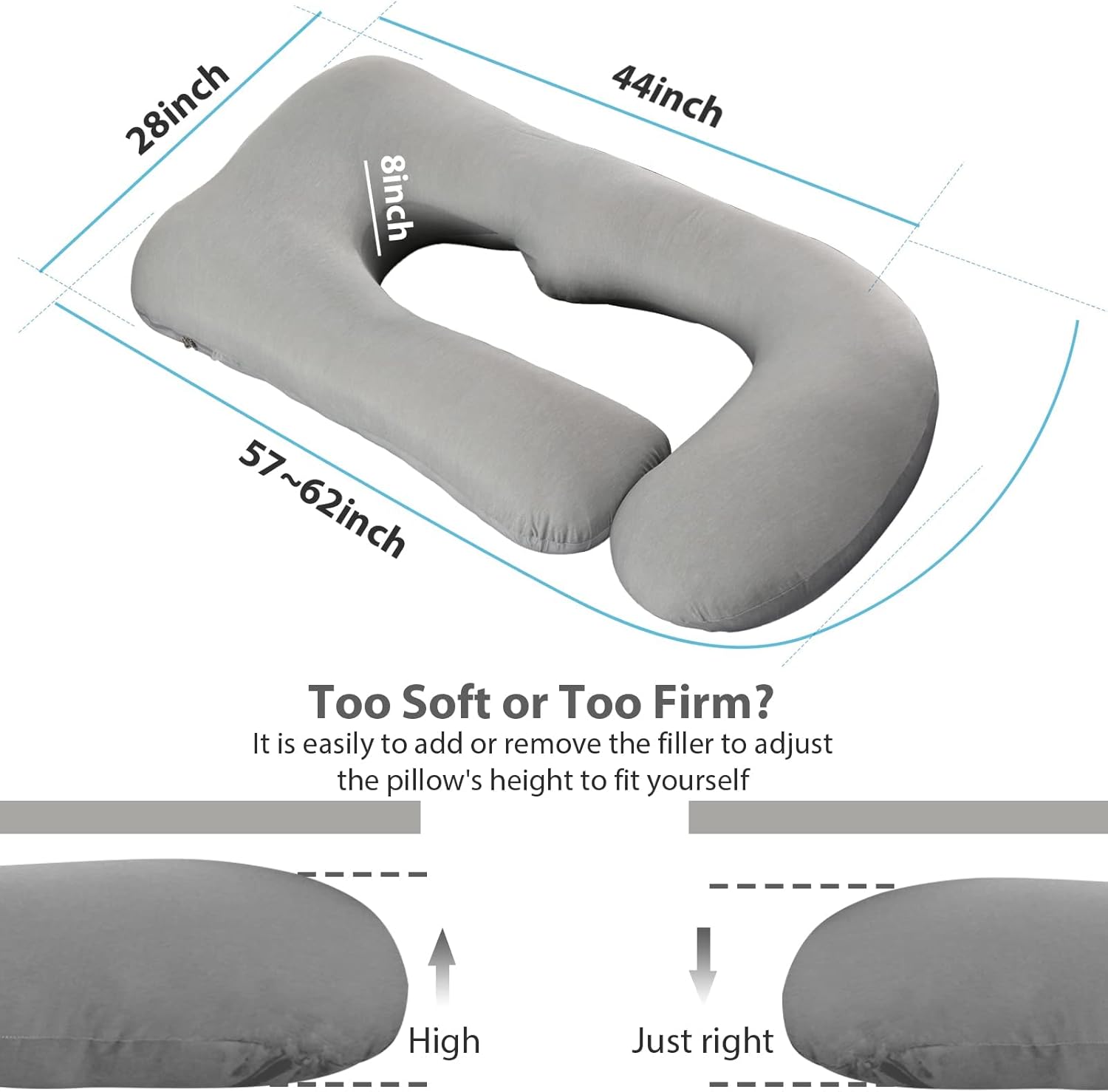 BATTOP Almohadas de embarazo con funda de enfriamiento, almohada corporal de maternidad para dormir, soporte para espalda, caderas, piernas, vientre