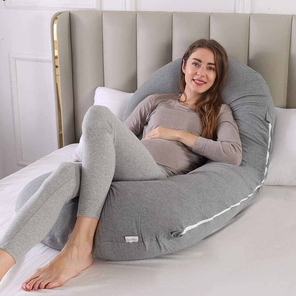 yoyomax Almohadas de embarazo, en forma de C, almohada de maternidad de cuerpo completo, almohada de espuma viscoelástica con funda de jersey