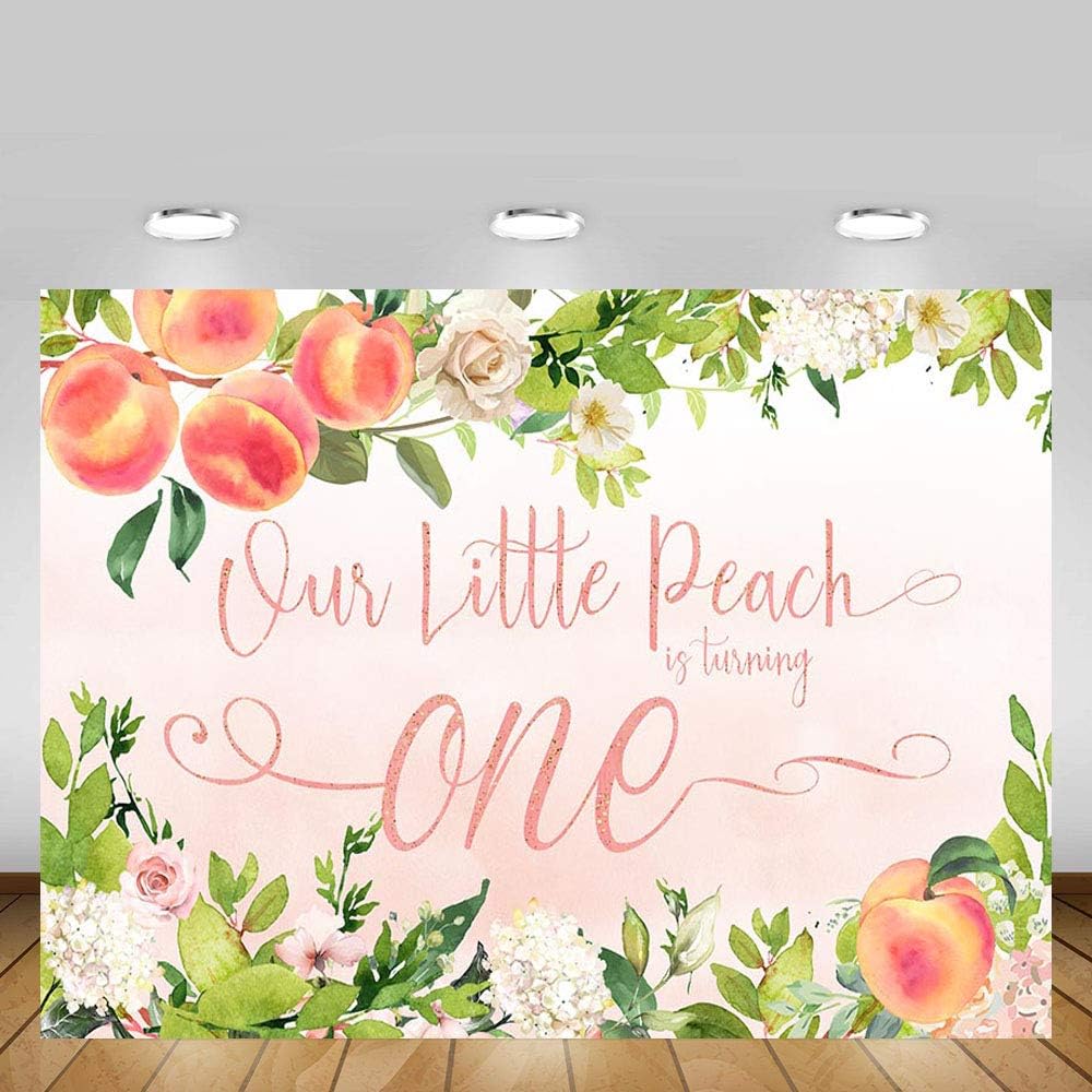 MEHOFOND Sweet Little Peach Girl – Fondo para fotos de fiesta de cumpleaños, color rosa, floral, vegetación, feliz primer cumpleaños, fondos de