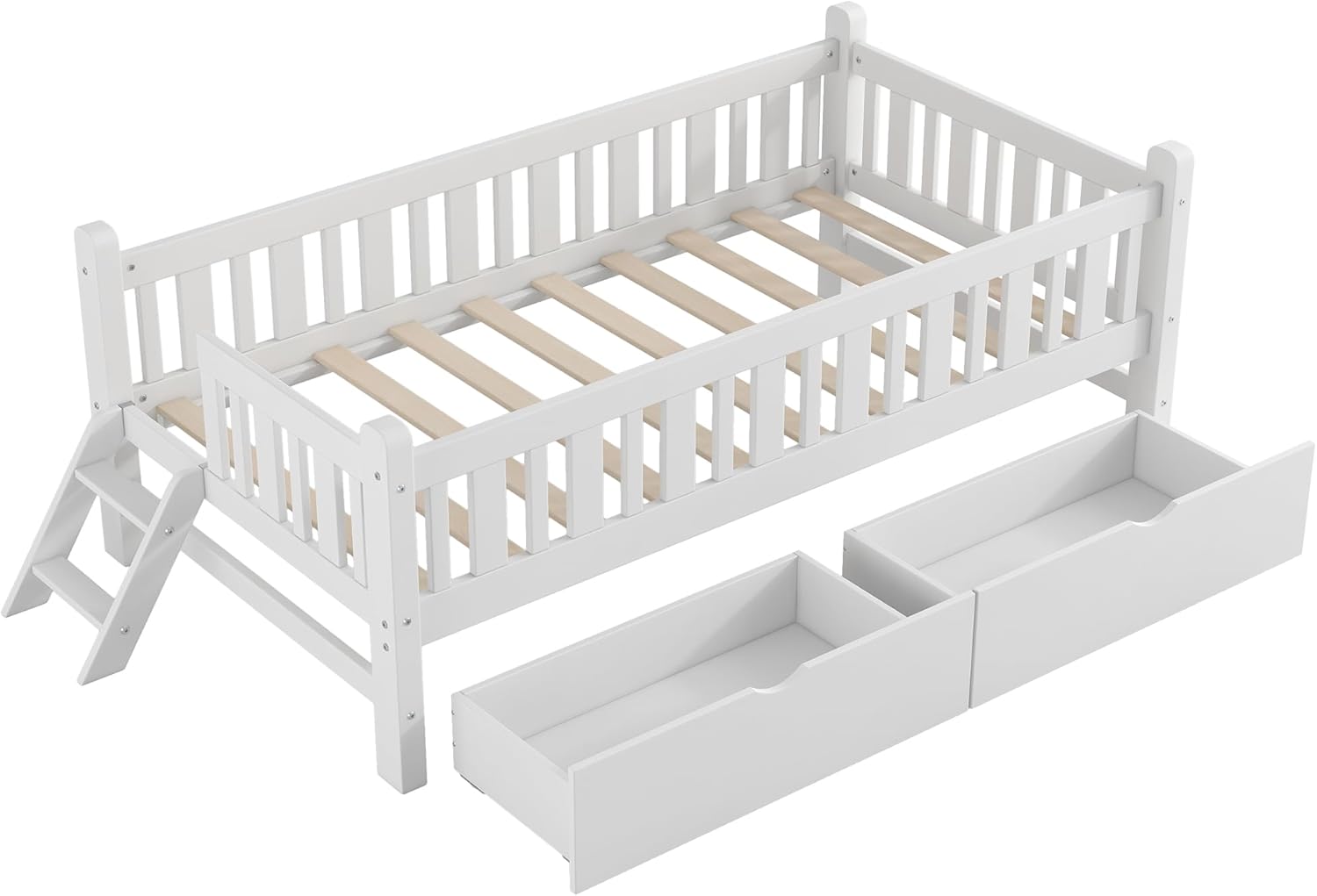 Base de cama de plataforma individual con 2 cajones de almacenamiento, marcos de cama individual de madera para niñas y niños pequeños, soporte de 8
