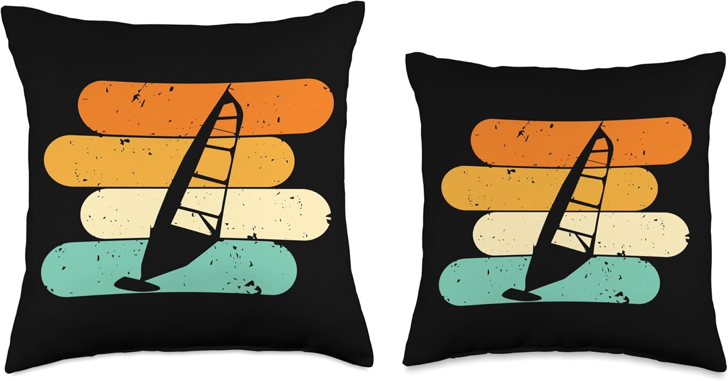 Windsurfer Windsurfing Windsurf Kitesurfing Motifs Retro Surfing Surfer Kitesurfer Windsurfer Throw Pillow, 18×18, Multicolor