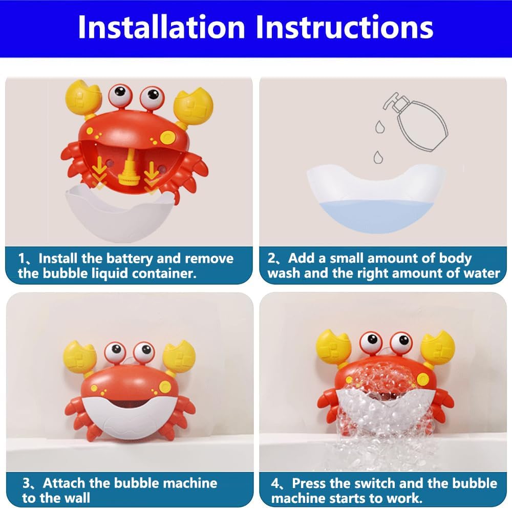 Máquina de hacer burbujas de cangrejo para baño, soplador de espuma para hacer burbujas, juguete musical de rima para bebés, niños, feliz tina,