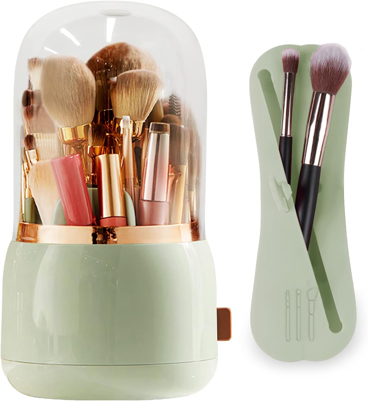 Paquete de 2 soportes para brochas de maquillaje, organizador de brochas de maquillaje acrílico giratorio de 360 grados con tapa, contenedor