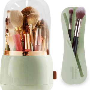 Paquete de 2 soportes para brochas de maquillaje, organizador de brochas de maquillaje acrílico giratorio de 360 grados con tapa, contenedor Paquete de 2 soportes para brochas de maquillaje, organizador de brochas de maquillaje acrílico giratorio de 360 grados con tapa, contenedor
