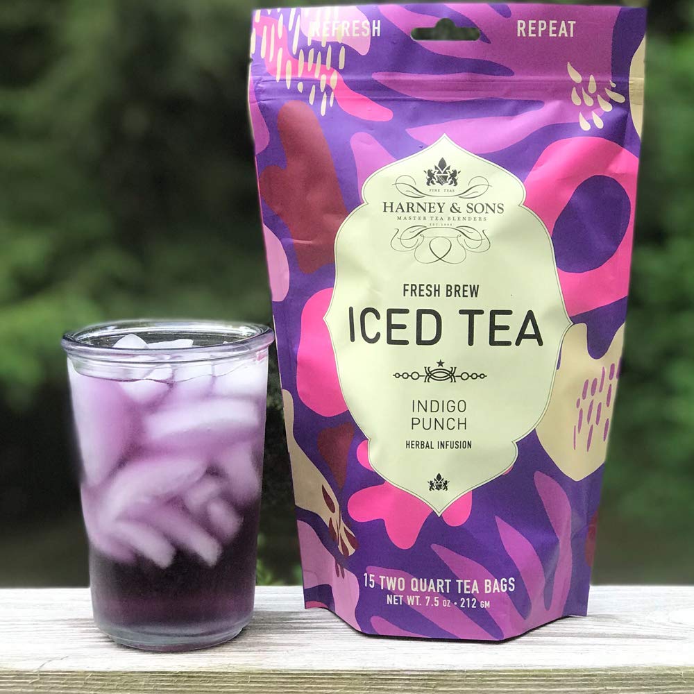 Harney & Sons Indigo Punch – Bolsas de té helado de hierbas, con ct, flor de guisante de mariposa, 15 unidades (paquete de 1)