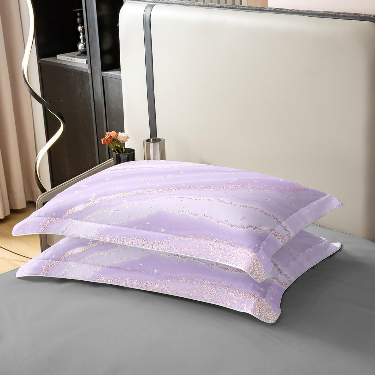 Erosebridal Juego de funda de edredón 100 % algodón de mármol morado y rosa, tamaño matrimonial, juego de ropa de cama femenina de acuarela para